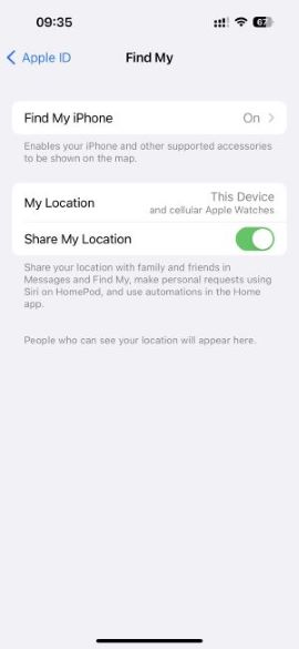 configuración de find my