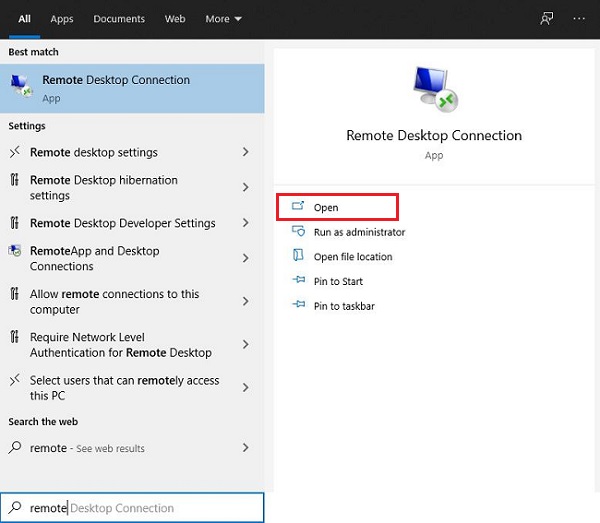 find Remote Desktop Connection