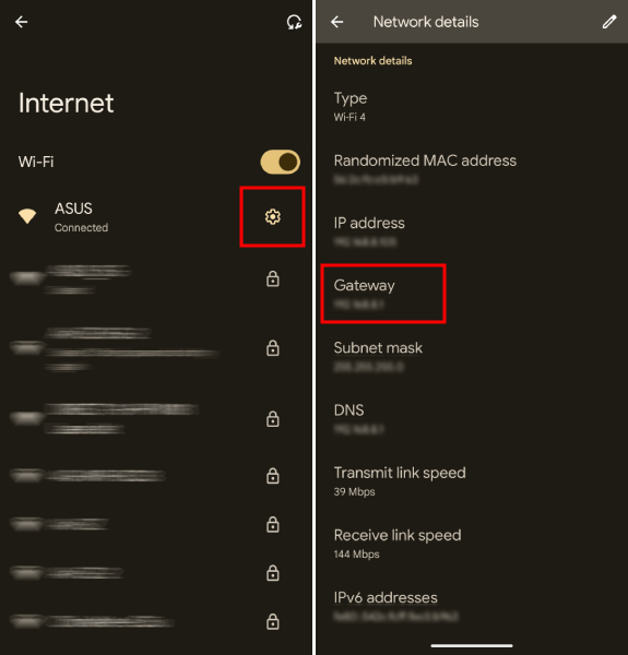 find router IP address on Android phone