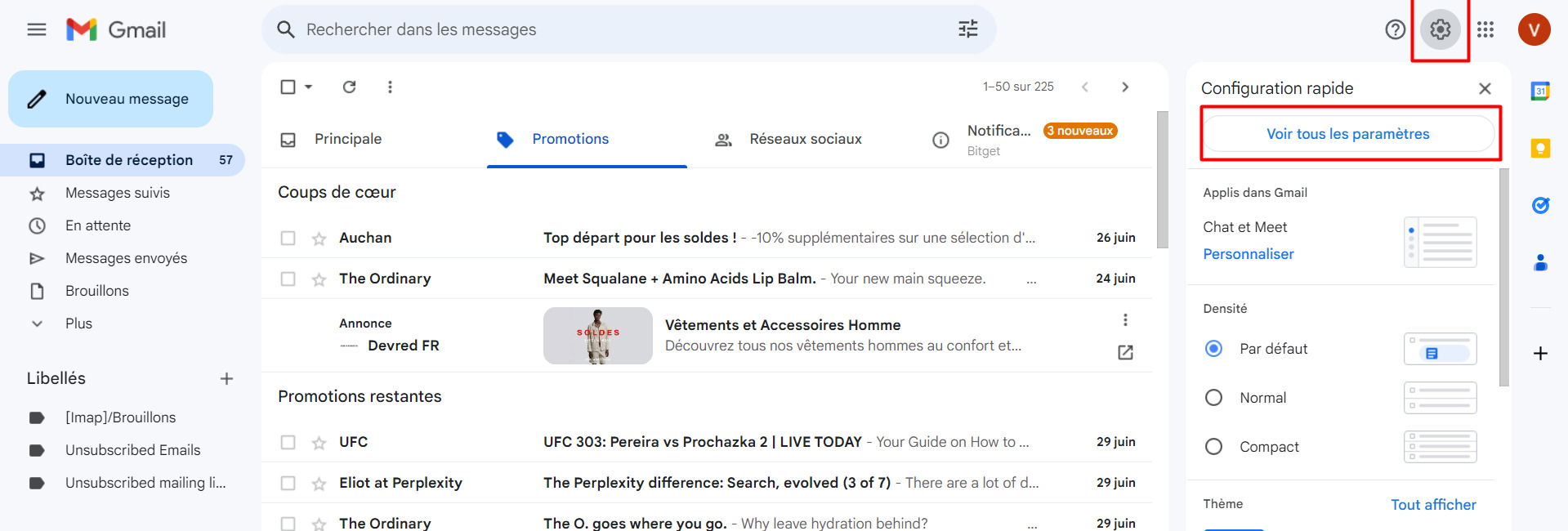 Gmail paramètres