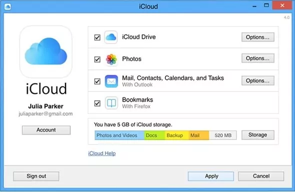 go to icloud conrtol panel