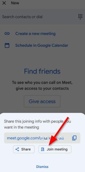 Join Meeting on Google Meet mobile