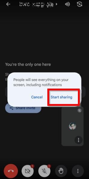 Start Sharing on Google Meet mobile
