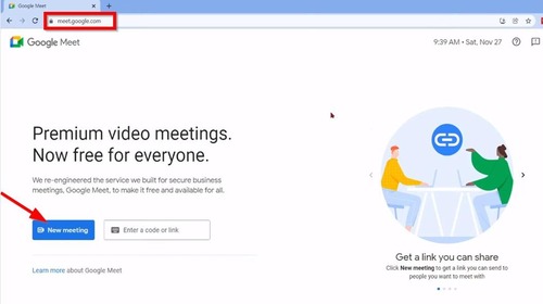 Google Meet web screen