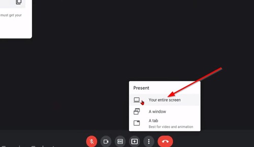 share the entire screen on Google Meet