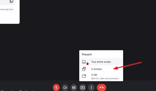 share a Window in Google Meet