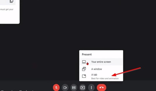 share a Tab in Google Meet