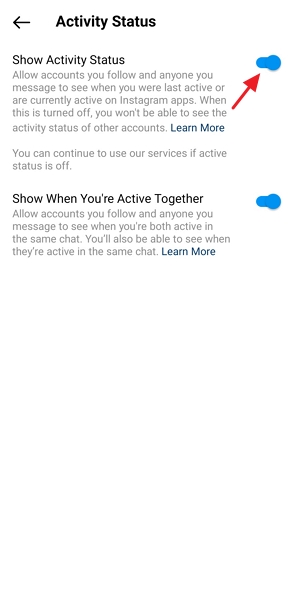 tirar o status de atividade no Instagram Android