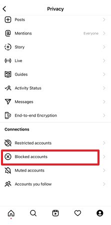 Ícone de contas bloqueadas do Instagram