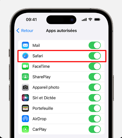 iOS Apps autorisées Safari