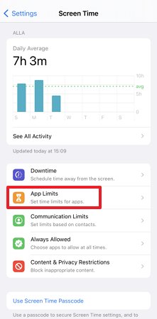 límites de aplicaciones en iPhone