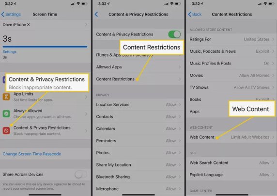 iphone limit adult websites
