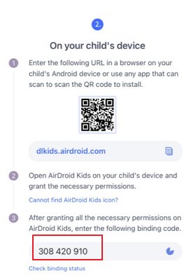 AirDroid Contrôle Parental Entrez le code d'appairage