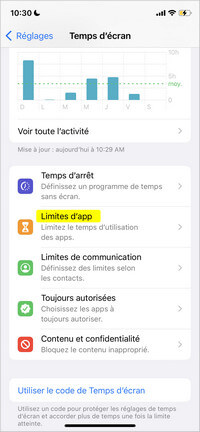 Limiter les autres contenus et les applis sur iOS