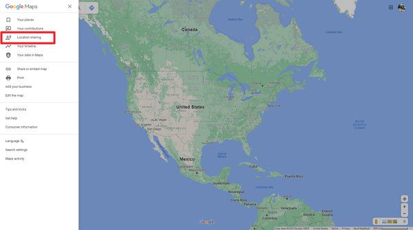 location sharing Google Maps on PC