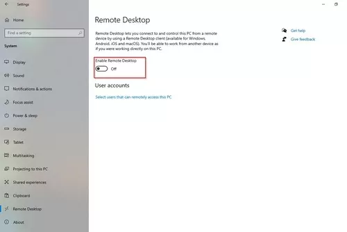 Enable Remote Desktop