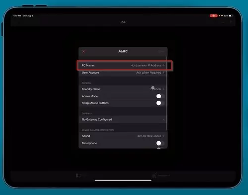 enter PC name on iPad