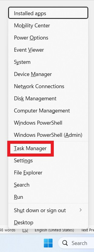 Win+X to open task manager