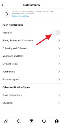 pause all Instagram notifications