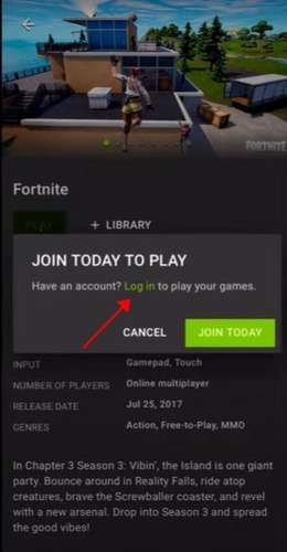 log in GeForce account