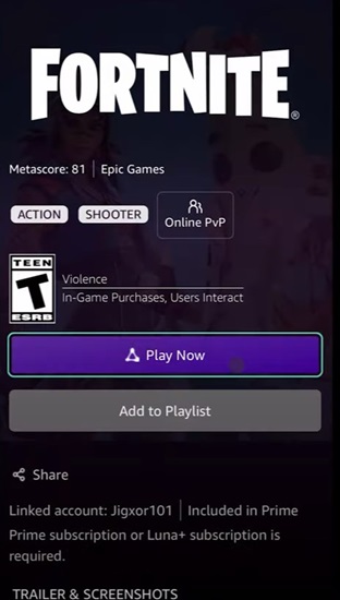 Play Fortnite on Amazon Luna