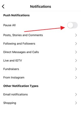 notificações push do instagram