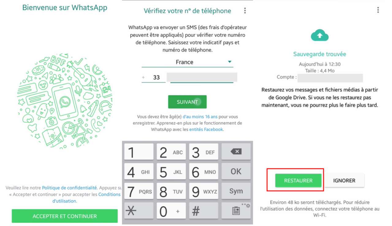 Recupérer un message supprimé sur whatsapp avec Google Drive