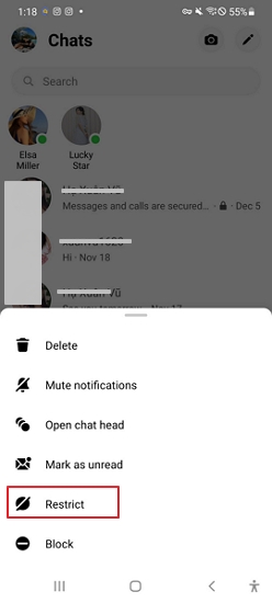 restrict Messenger messages on Android