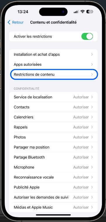 Restrictions de contenu iOS