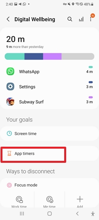 Minuteurs d'applications Samsung