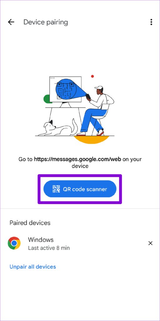 Mensajes de Google escanear código QR