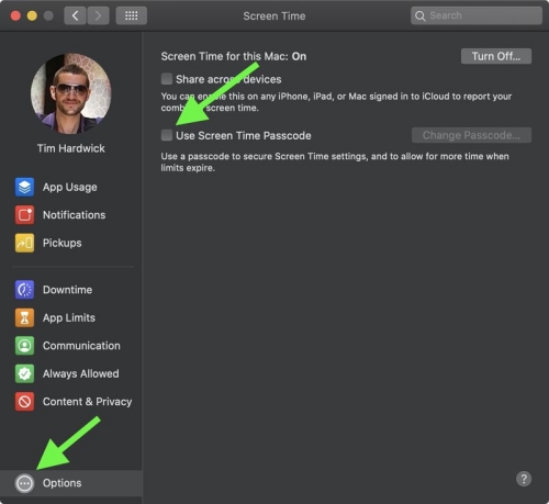 Screen Time passcode on Mac