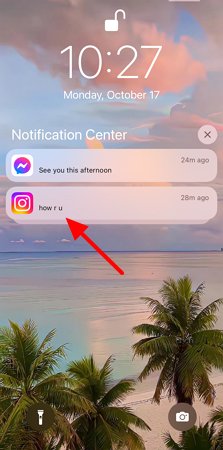 voir les messages Instagram depuis le panneau de notification