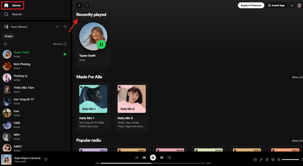 veja o histórico de audição do Spotify na web