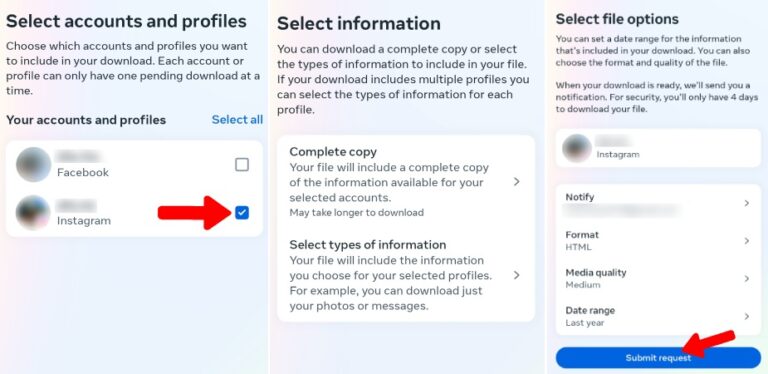 Instagram select account and information