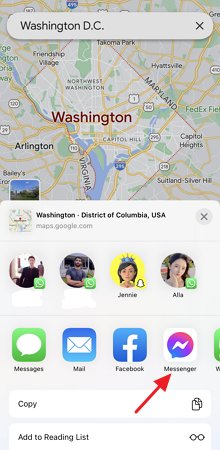 Sélectionner Messenger pour partager la localisation