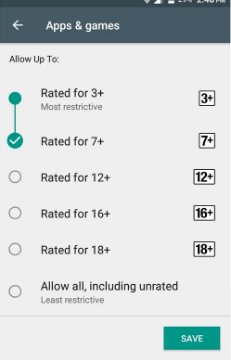 set age rate for apps & games