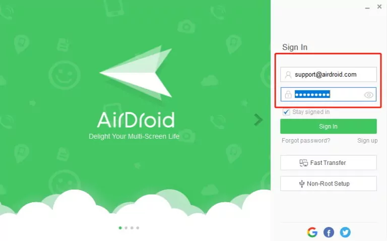 sign in airdroid desktop