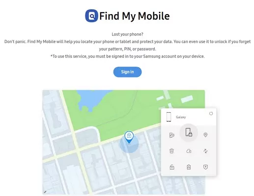 sign in Find My Mobile to find my phone Samsung 