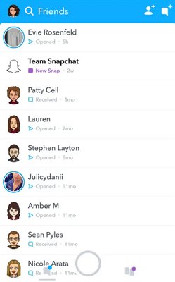 lista de Amigos en Snapchat