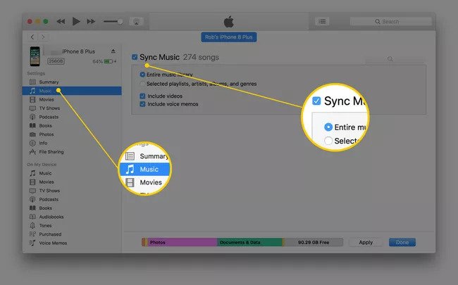 synch music in itunes