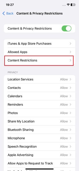 tap Content Restrictions