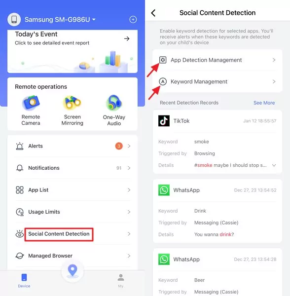 tap social content detection Airdroid Parental Control