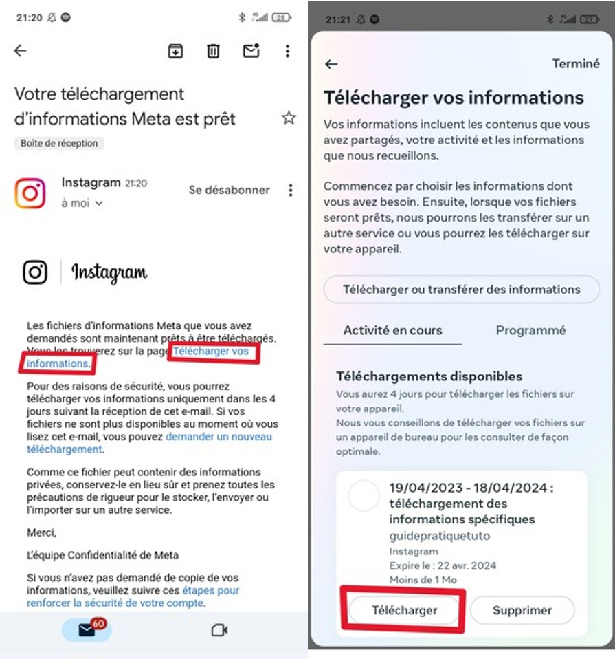 Télécharger une copie de vos données Instagram