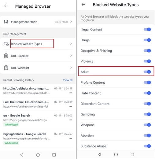 toggle on block adult