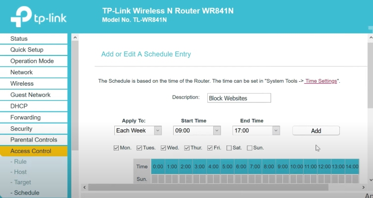 TP Link programa tiempo de bloqueo