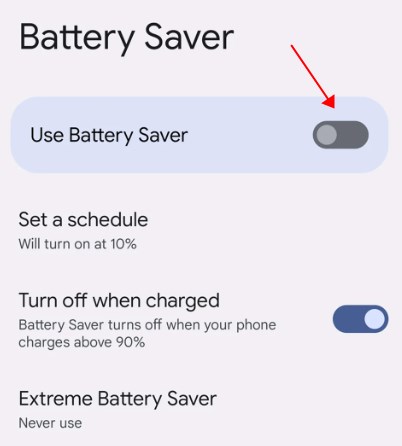 turn off power saving mode on Android