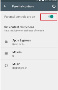 turn on Parental controls