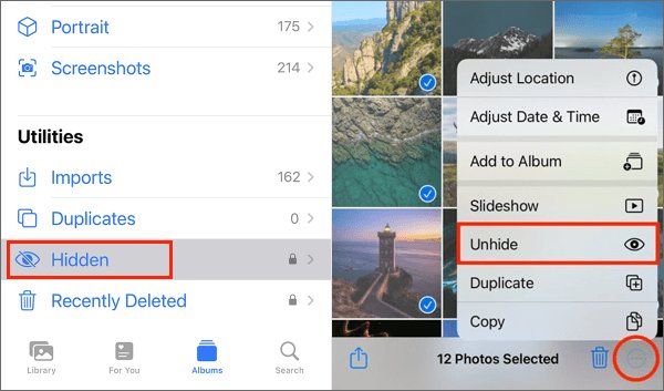 unhide photos