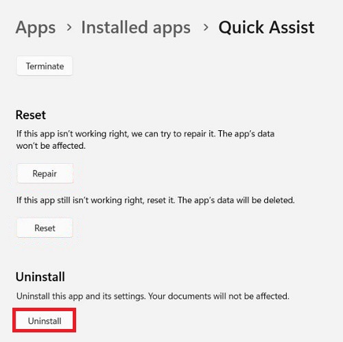 Uninstall Quick Assist